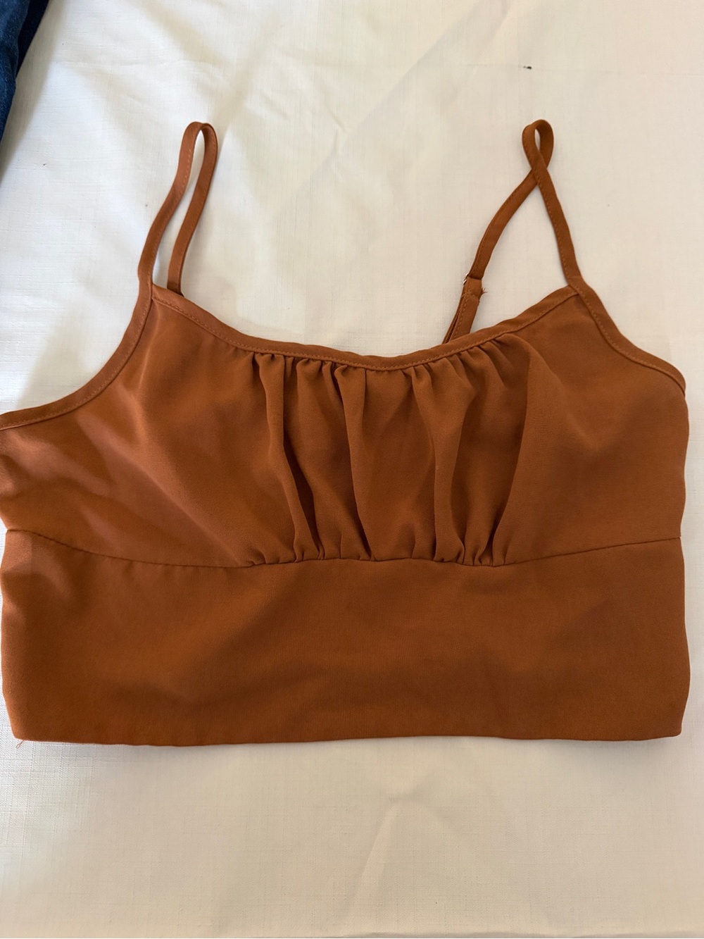 Zara Rust-Brown Ruched Spaghetti Strap Crop Top